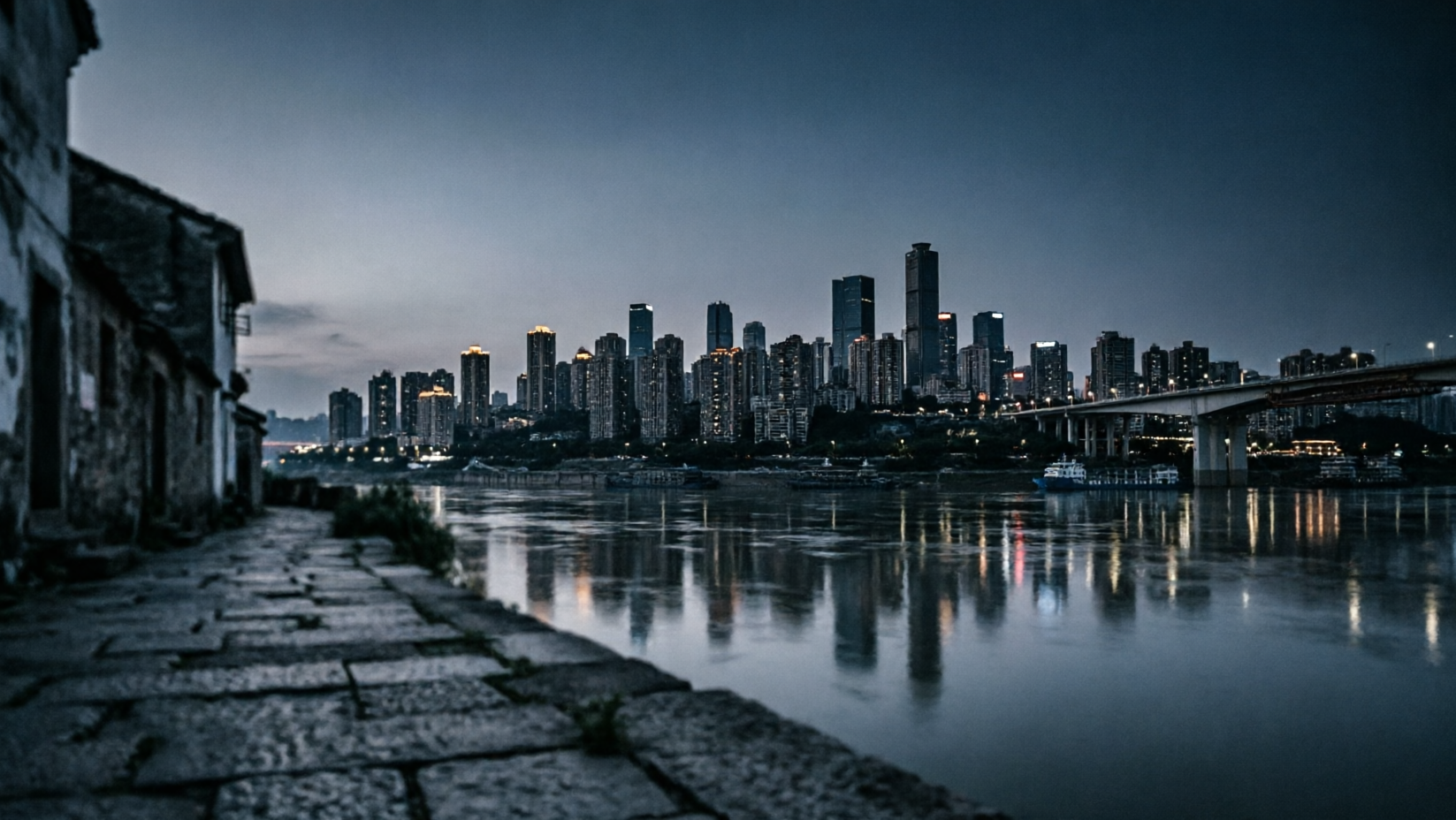 Chongqing waking beside the river in warm morning light